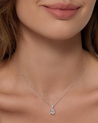 Michooyel 2.0ct Oval Cut Pendant Women's Necklace Simulated Diamond Necklace for Women Sterling Silver Necklace 16-18