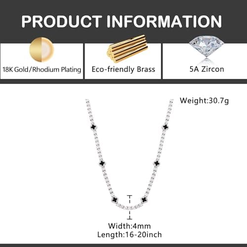 LuxeFlex White Gold Plated 4mm Four Leaf Tennis Chain with 5A Zircon Stones Hip Hop Bling Necklace