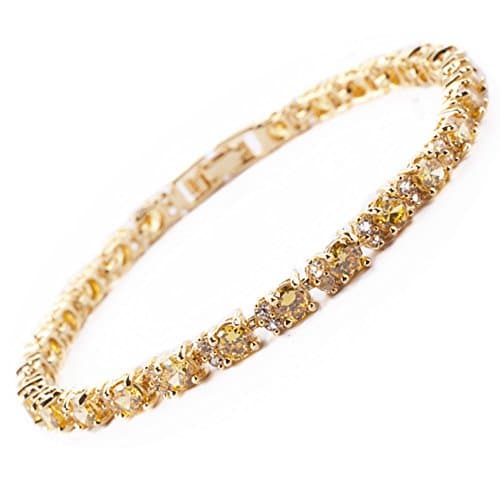 RIZILIA Eternity Yellow Gold Plated Tennis Bracelet, 7" Round CZ