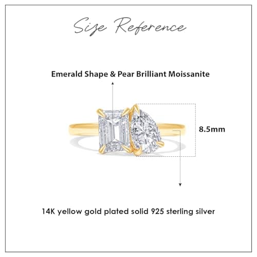 Wishrocks VVS1 1.75 CT EMERALD & PEAR Moissanite Engagement Ring in 14K Gold Plated Silver