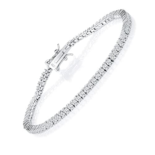 TIKJE White Gold Tone 925 Sterling Silver Cubic Zirconia Bracelet | Women's 7 Inch