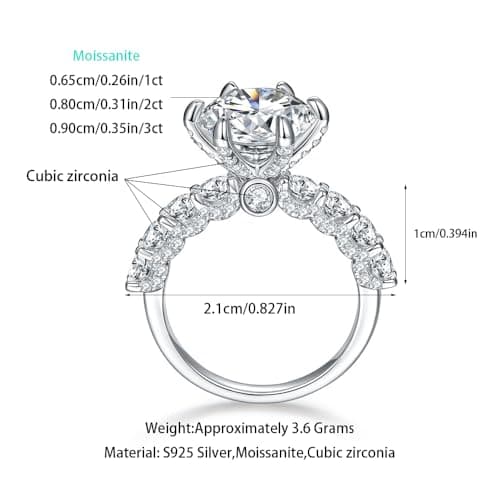 JiuZuan 1CT/2CT/3CT 18K White Gold Round Cut Moissanite Engagement Ring for Women