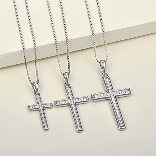 YL Sterling Silver Halo Pendant Cross Necklace for Women (0.79"-1.18")