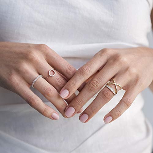 Pavoi 14K Gold Plated Marquise Cubic Zirconia Eternity Bands for Women