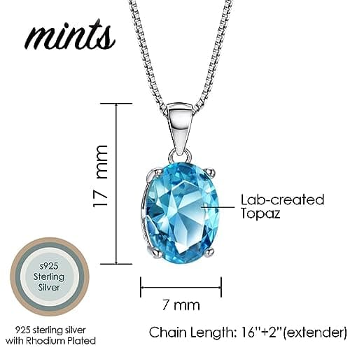 Michooyel 925 Sterling Silver 2.6ct Topaz Solitaire Pendant Necklace for Women
