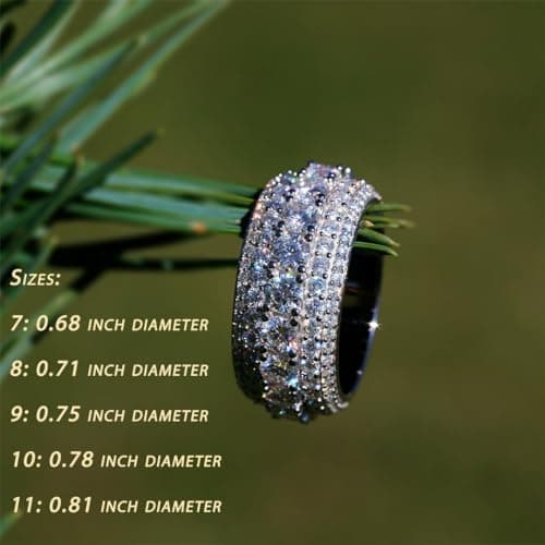 Icy Haven VVS1 5 Row Moissanite Ring, 18k Gold Plated 925 Sterling Silver, D Color, 11mm Wide