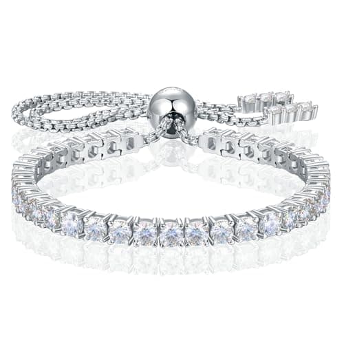 TUHE 1.52ct-7.76ct Adjustable 18K White Gold Plated Moissanite Tennis Bracelet