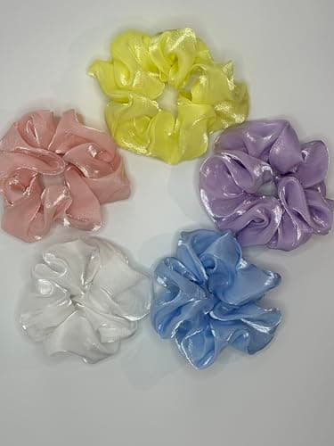5 Pack Satin Silk Scrunchies for Curly and All Hair Types