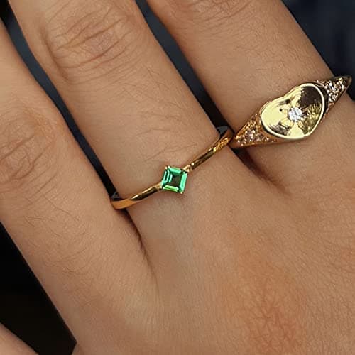 Michooyel 18K Gold Emerald Rings for Women
