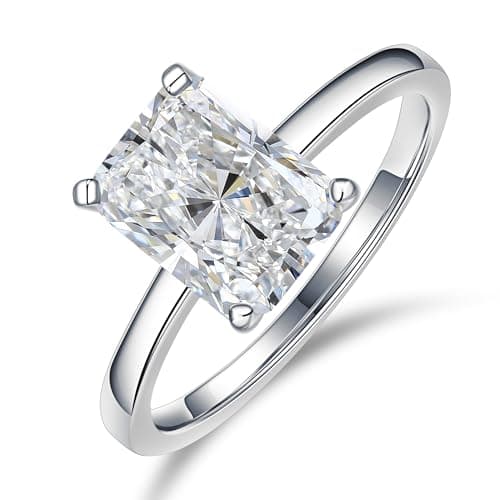 MOOSEA D Color VVS1 ClarityLab Created Moissanite Ring, 18K White Gold Plated Solitaire Engagement Ring