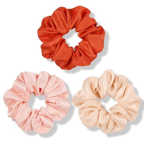 Fittia Black Silk Scrunchies for No Crease Sleep, Silky Satin Hair Ties, 5 Pack