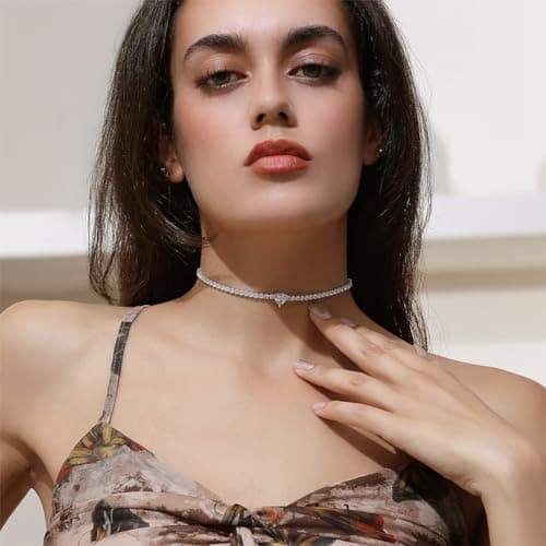 EFTOM Sparkly Cubic Zirconia Silver Choker for Women