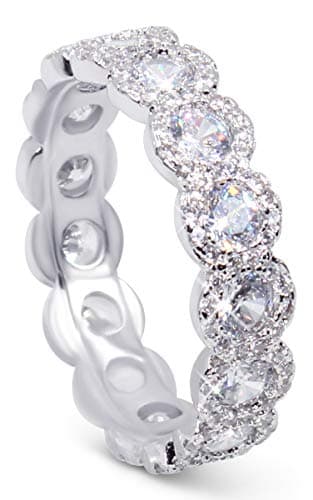 Savlano 18K White Gold Plated CZ Round Eternity Ring for Women