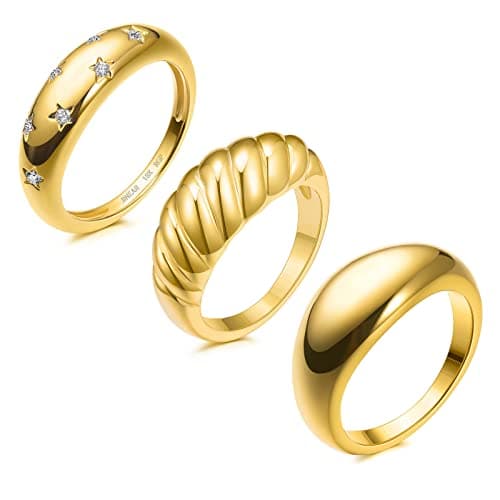 JINEAR 18K Gold Plated Croissant Braided Twisted Signet Ring for All Sizes