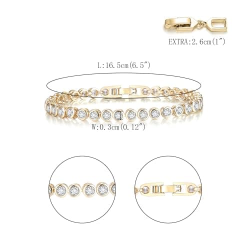 FANZE Classic Women's 14K Gold-Plated 3-5MM CZ Tennis Bracelet