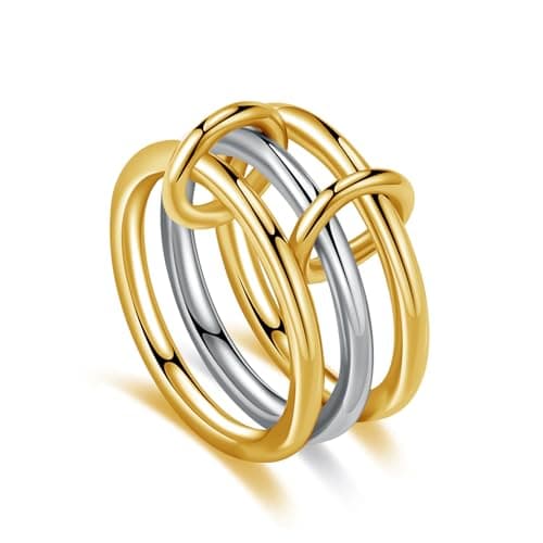 Interlocking Gold & Silver Maximalist Cubic Zirconia Ring for Women Men