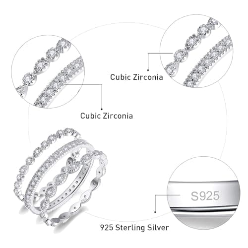 AVECON 925 Sterling Silver Stackable Engagement Ring Set for Women Size 5-10