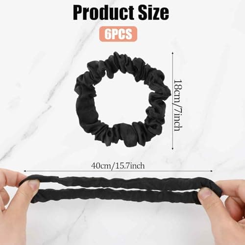 6pcs Luxury Black Satin Scrunchies for Thick Curly Hair