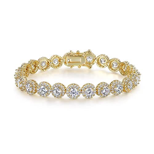 Gemsme 18K Gold Plated Round CZ Tennis Bracelet for Women 6.5-8.5 inch