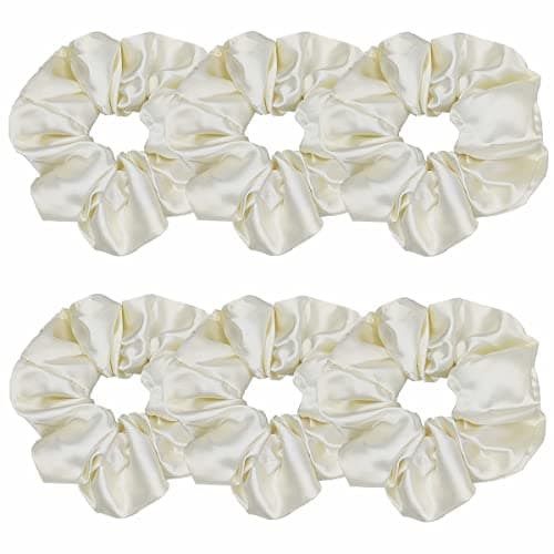 Silk Scrunchies for Women, Soft Hair Ties in Black (4.3 inch)