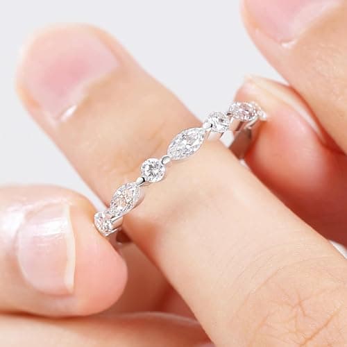 HZSIKAO White Gold Plated Sterling Silver Moissanite Half Eternity Ring for Women Sizes 5-10