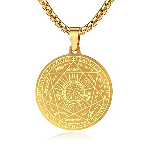 FLYUN Seven Archangels Protection Pendant Necklace, Stainless Steel, 24 inches