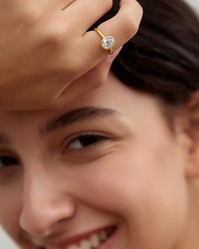 Michooyel 18K Gold Plated CZ Oval Bezel Engagement Ring