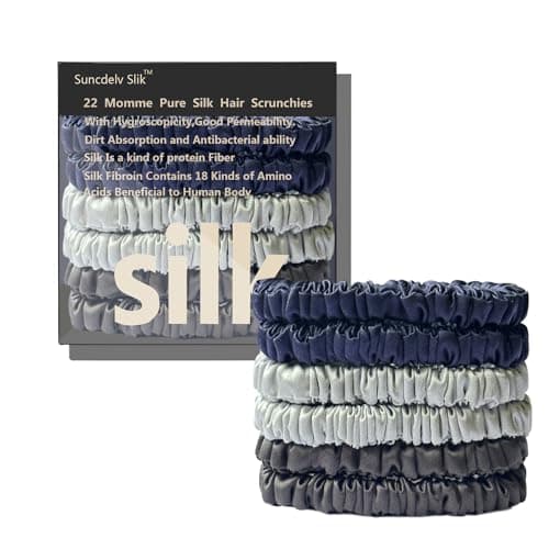 Suncdelv Silk Scrunchies, Anti-Crease & Breakage Hair Ties 22 Momme, 3PCS (Pink, Blue, Khaki)