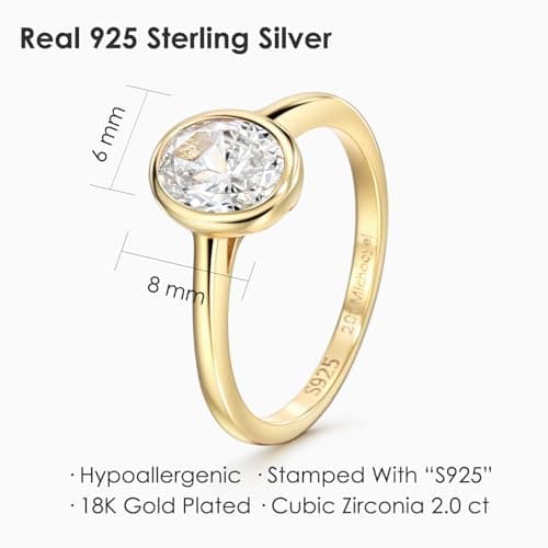 Michooyel 18K Gold Plated CZ Oval Bezel Engagement Ring