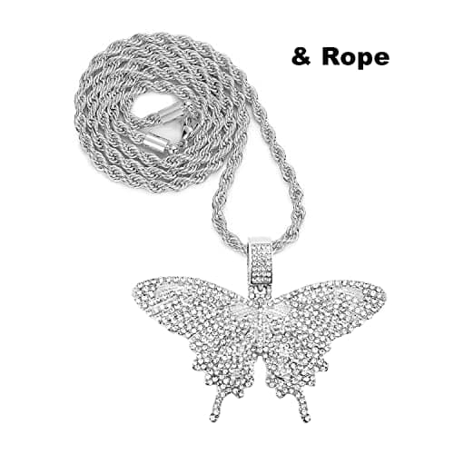 HH BLING EMPIRE Iced Out Silver/Gold Butterfly Necklace 22 Inch