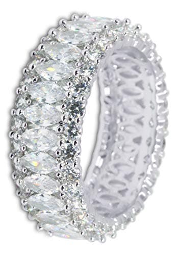 Savlano 18K Gold Plated Cubic Zirconia Marquis Cut Eternity Ring for Women