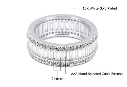 Savlano 18K Gold Plated 8MM Emerald Cut CZ Eternity Ring for Women