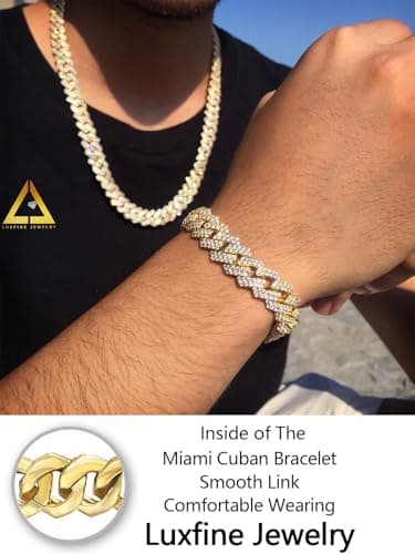 Luxfine 14K Gold Plated 12mm Cuban Link Iced Out Jewelry for Men & Women