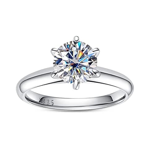 AimiIee Moissanite Engagement Ring, 0.5-3CT Round BrilliantGold Plated 925 Sterling Silver