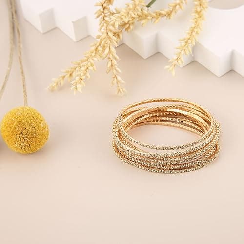 HZMAN Dainty 14K Gold Plated Stretch Bracelet Set for Women