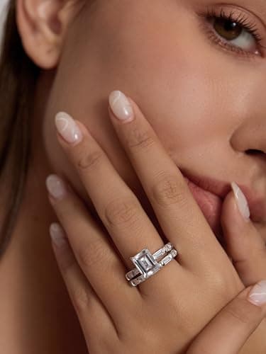 Michooyel S925 4ct Emerald Cut 2-in-1 Engagement and Wedding Ring Set for Women