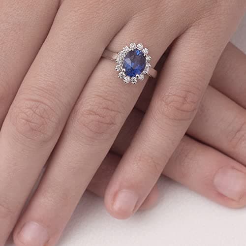 Angara Natural Blue Sapphire Diamond Halo Ring in 14K Gold/Platinum | Diana Inspired, Birthstone Gift for Her