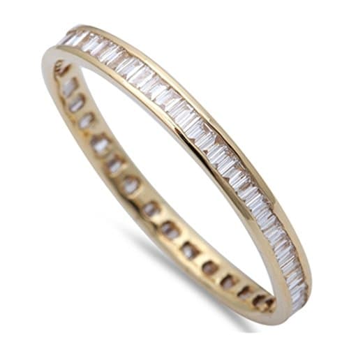 Blue Apple Co. 925 Sterling Silver Yellow Tone Baguette CZ Wedding Band Ring