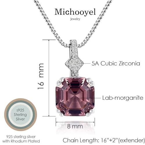 Michooyel S925 Cubic Zirconia/Morganite Asscher Cut Pendant Necklace for Women