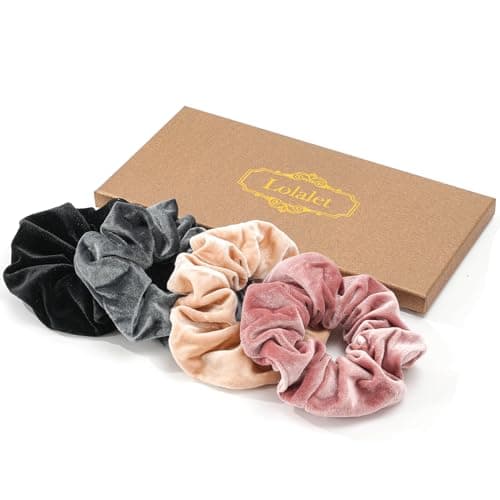4-Pack Lolalet Large Soft Velvet Scrunchies for Thick Curly Hair - Women, Girls, Teens