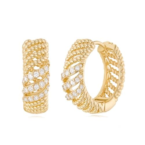 MYEARS 14K Gold Plated Hypoallergenic Women's Gold Earrings Cubic Zirconia Hoop