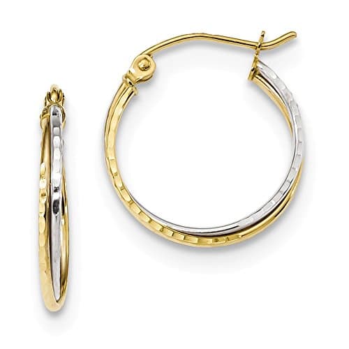 Saris and Things 10k Yellow & White Gold Twisted Diamond Hoops