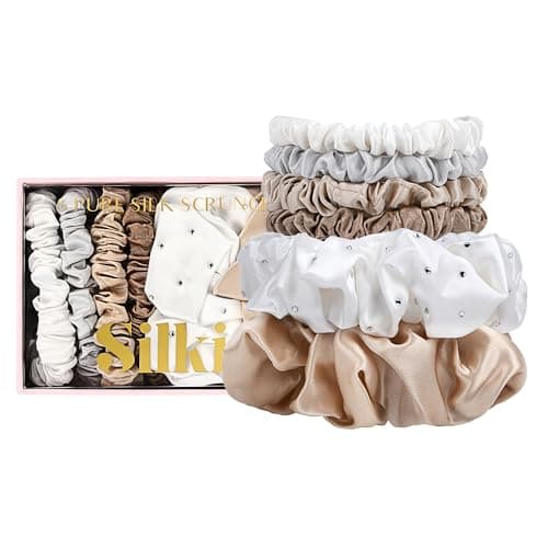 Silkie x4 Set Champagne Travel Pouch Mulberry Silk Scrunchies