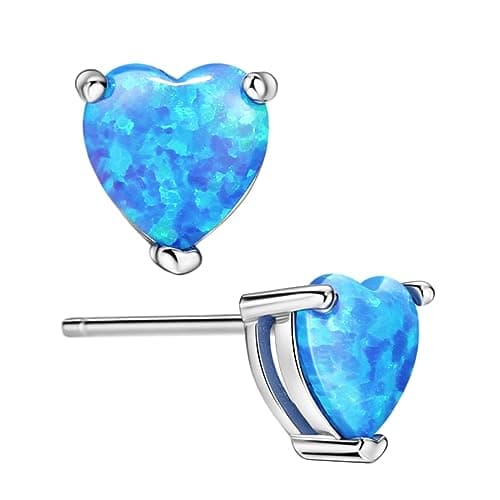 Michooyel Sterling Silver Heart-Shaped Opal Stud Earrings for Women