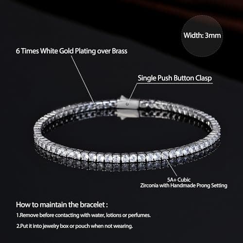 Luxfine 3mm Tennis Bracelet for Women & Men