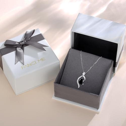 FANCIME Teardrop CZ Sterling Silver Birthstone Necklace for Women, 16+2" Inches, Gentle Love Gift for Mom
