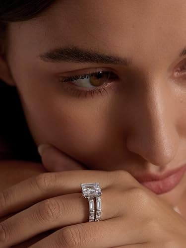Michooyel S925 4ct Emerald Cut 2-in-1 Engagement and Wedding Ring Set for Women