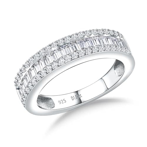 DAYBYDAY Emerald Cut Channel Set 1ct Baguette Moissanite Eternity Bands Sterling Silver