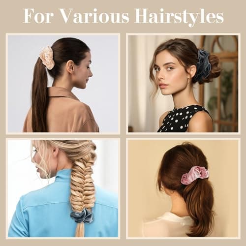 4-Pack Lolalet Large Soft Velvet Scrunchies for Thick Curly Hair - Women, Girls, Teens