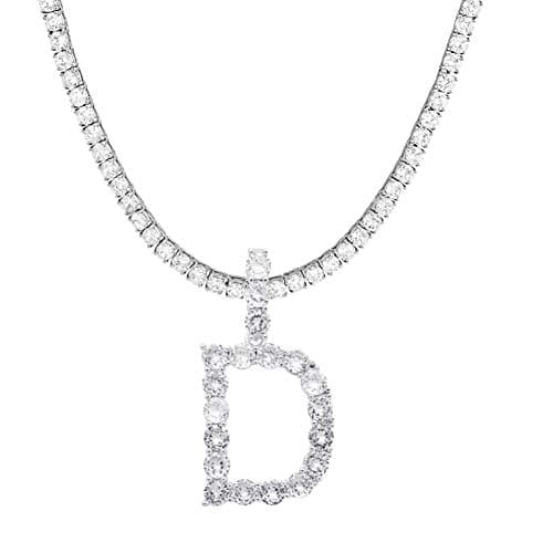 Jacruces Personalized Bling CZ Letter Necklace for Women Silver Tennis Chain